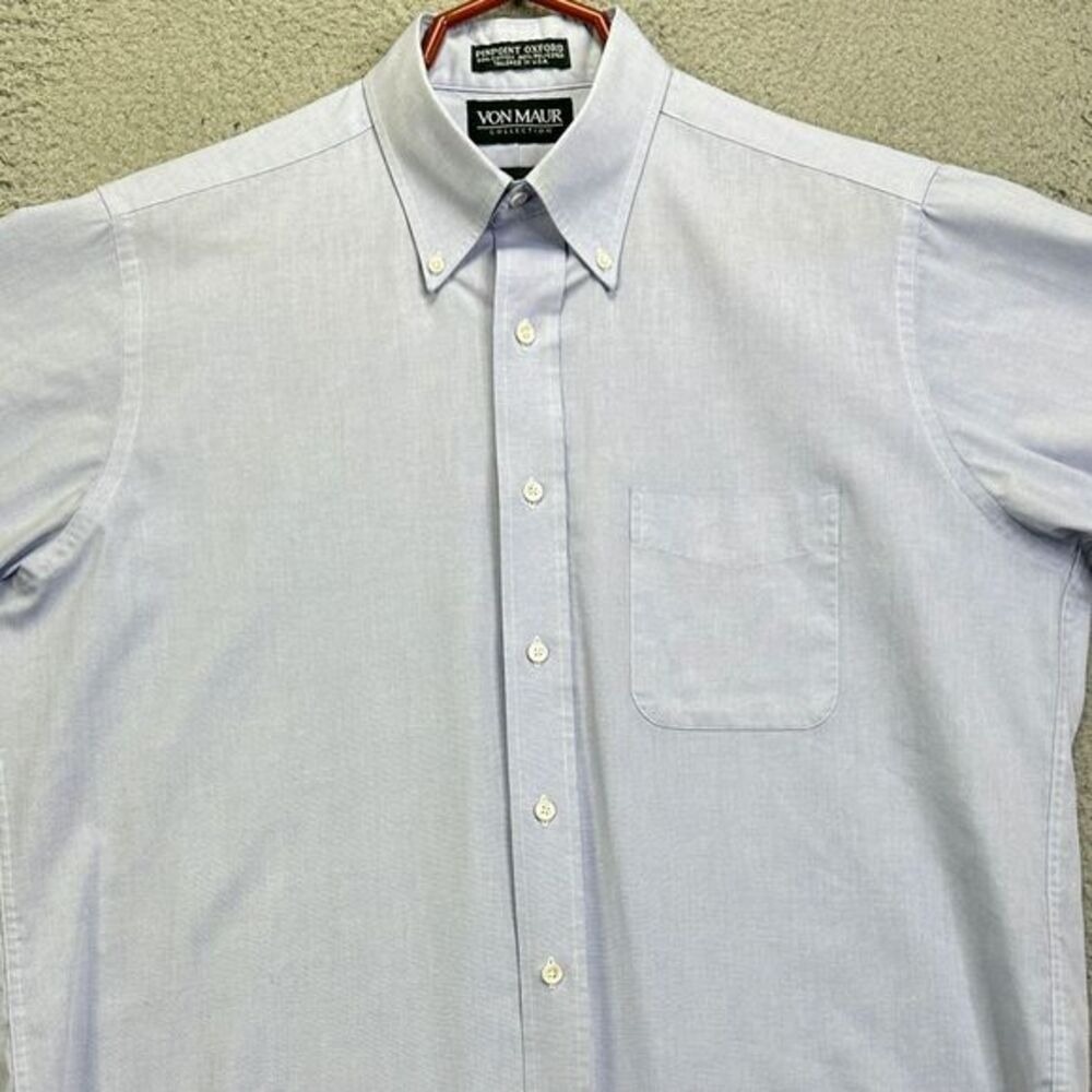 Von Maur Dress Shirt Mens 16 Light Blue Pinpoint Oxford Button Down Short Sleeve